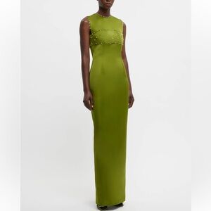 Emilia wickstead AMADINE EMBELLISHED DRESS IN OLIVE GREEN DOPPIO SATIN US8/UK 12